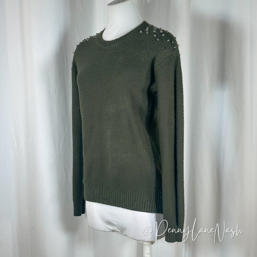 Forever21 Studded Shoulder Sweater Small S Olive - Picture 4 of 9